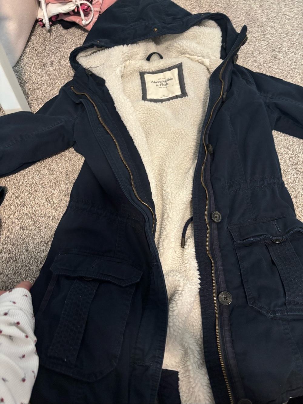 Abercrombie & Fitch Navy Jacket with Cream Sherpa Lining
